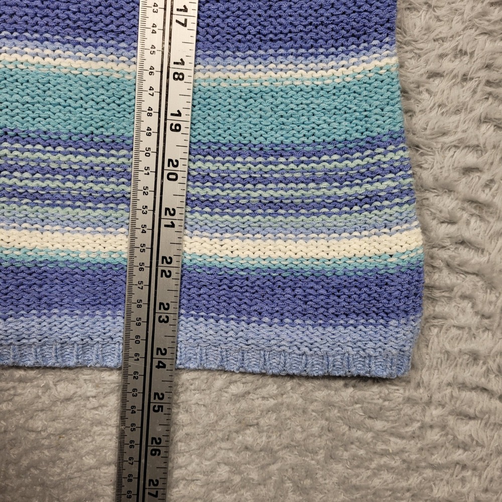 Carolyn Taylor Striped Crochet Tank Top‎ Womens Medium Blue Sleeveless Beaded - Picture 3 of 8